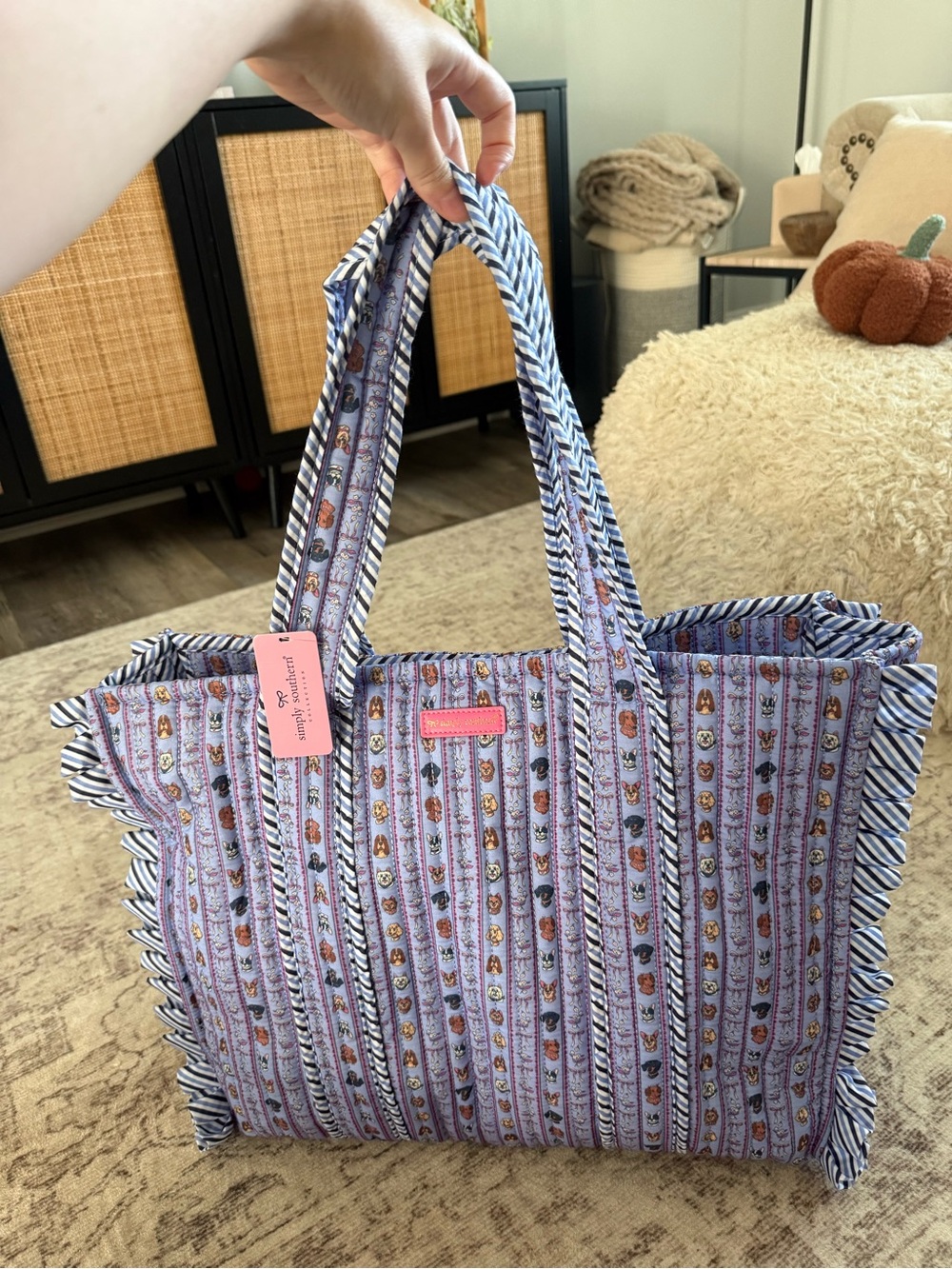 Simply Southern Lavender Striped Floral Quilted Tote